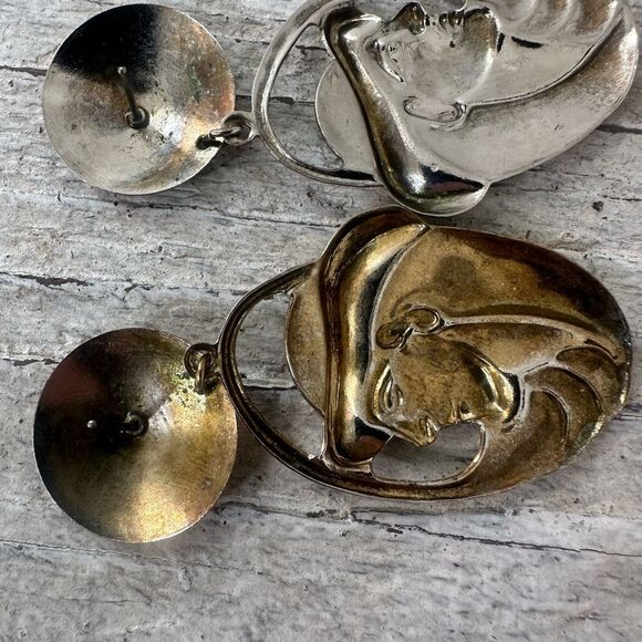 Vintage Art Nouveau Looking Girl Face Earrings - Picture 7 of 7